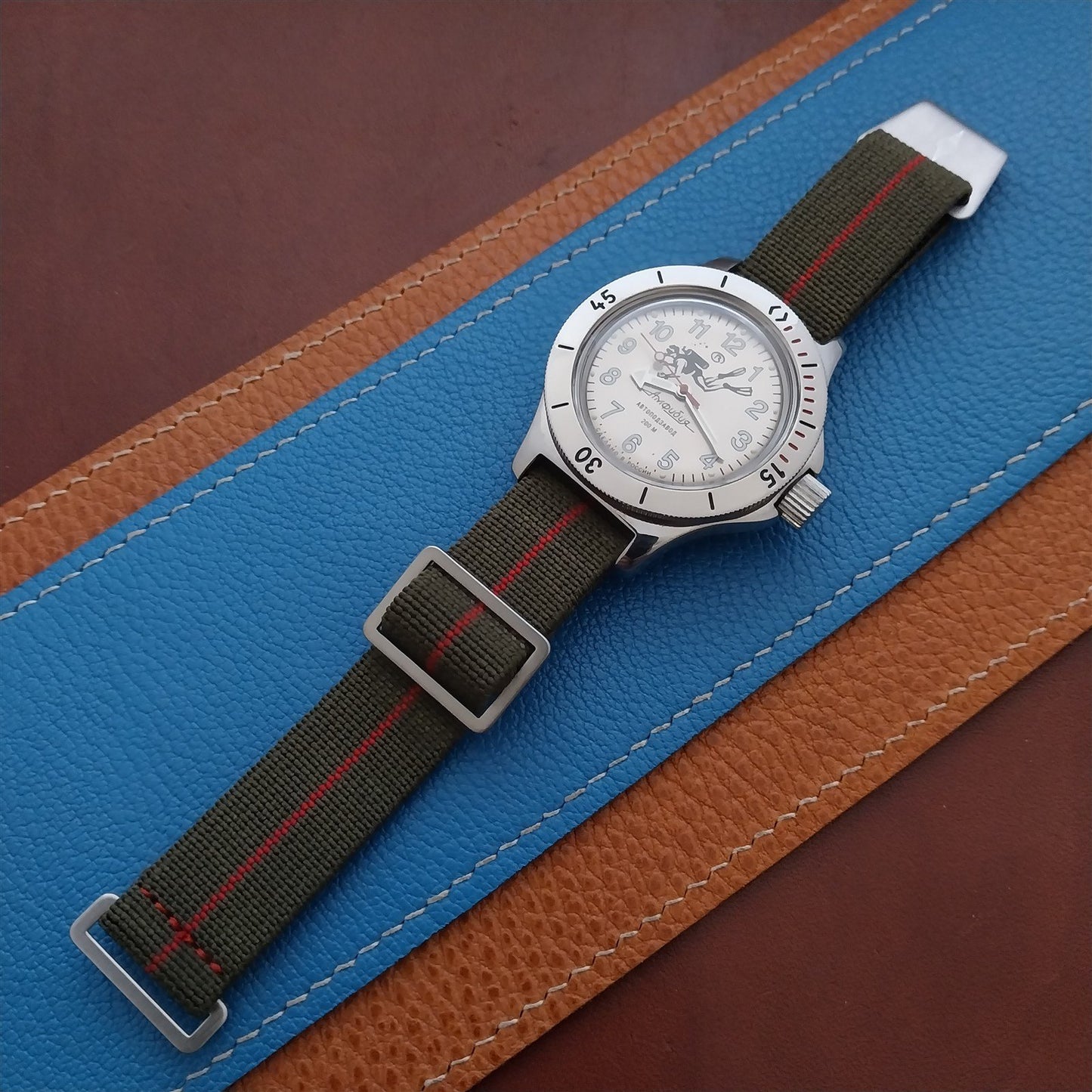 18mm Marine Nationale MN French Parachute Green & Red Elastic Watch Strap