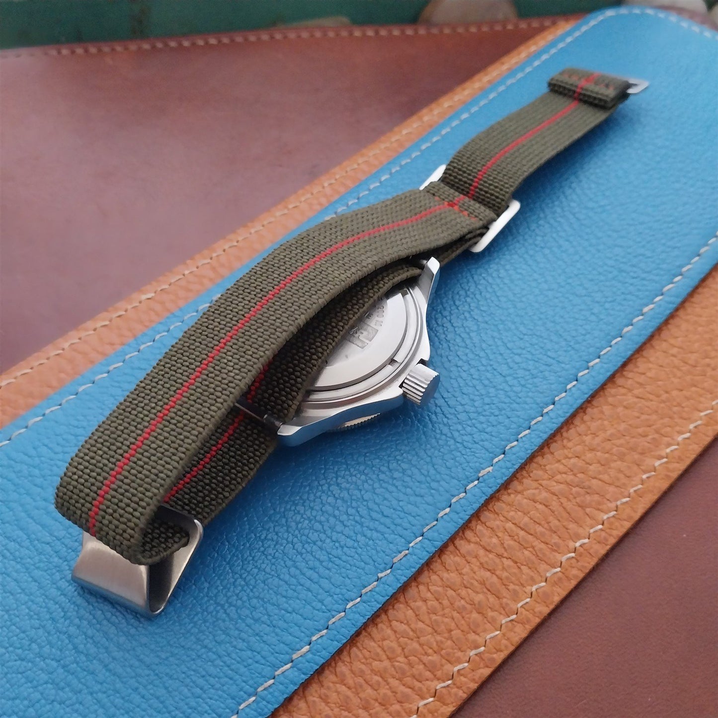 18mm Marine Nationale MN French Parachute Green & Red Elastic Watch Strap