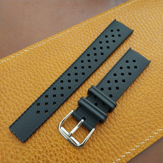 19mm FKM Rubber Black Tropical Vintage Style Diver Watch Strap