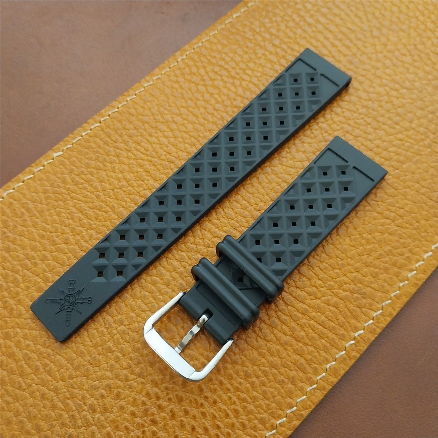 19mm FKM Rubber Black Tropical Vintage Style Diver Watch Strap