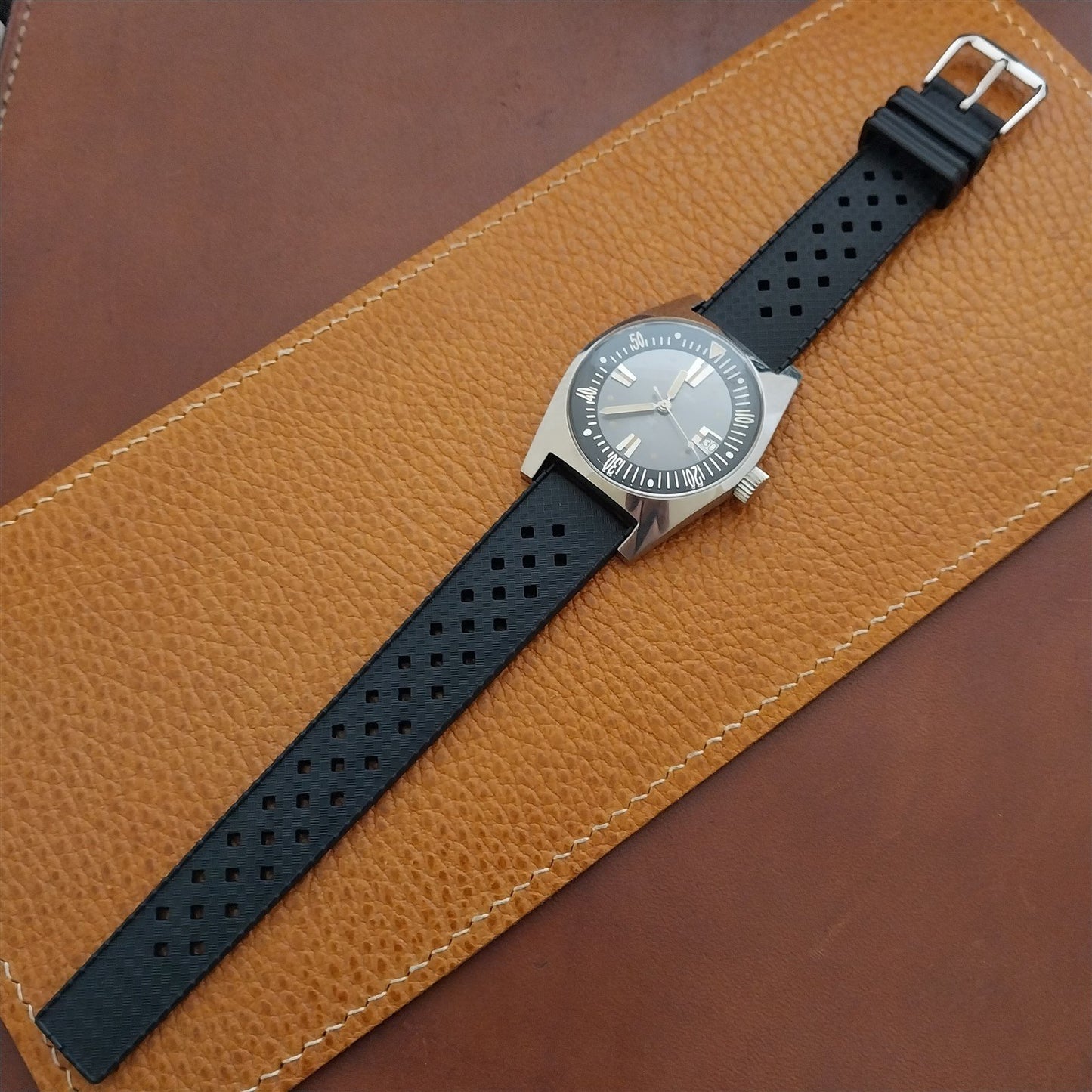 19mm FKM Rubber Black Tropical Vintage Style Diver Watch Strap