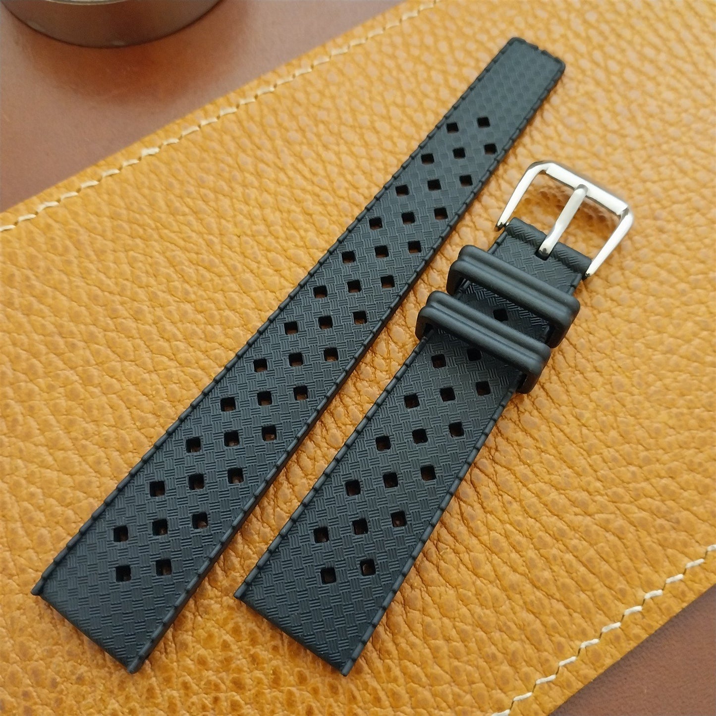 18mm FKM Rubber Black Tropical Vintage Style Diver Watch Strap