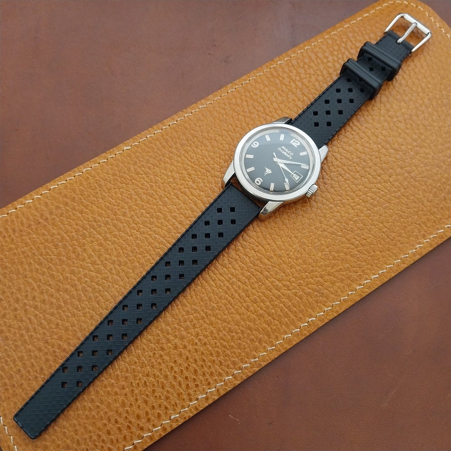 18mm FKM Rubber Black Tropical Vintage Style Diver Watch Strap