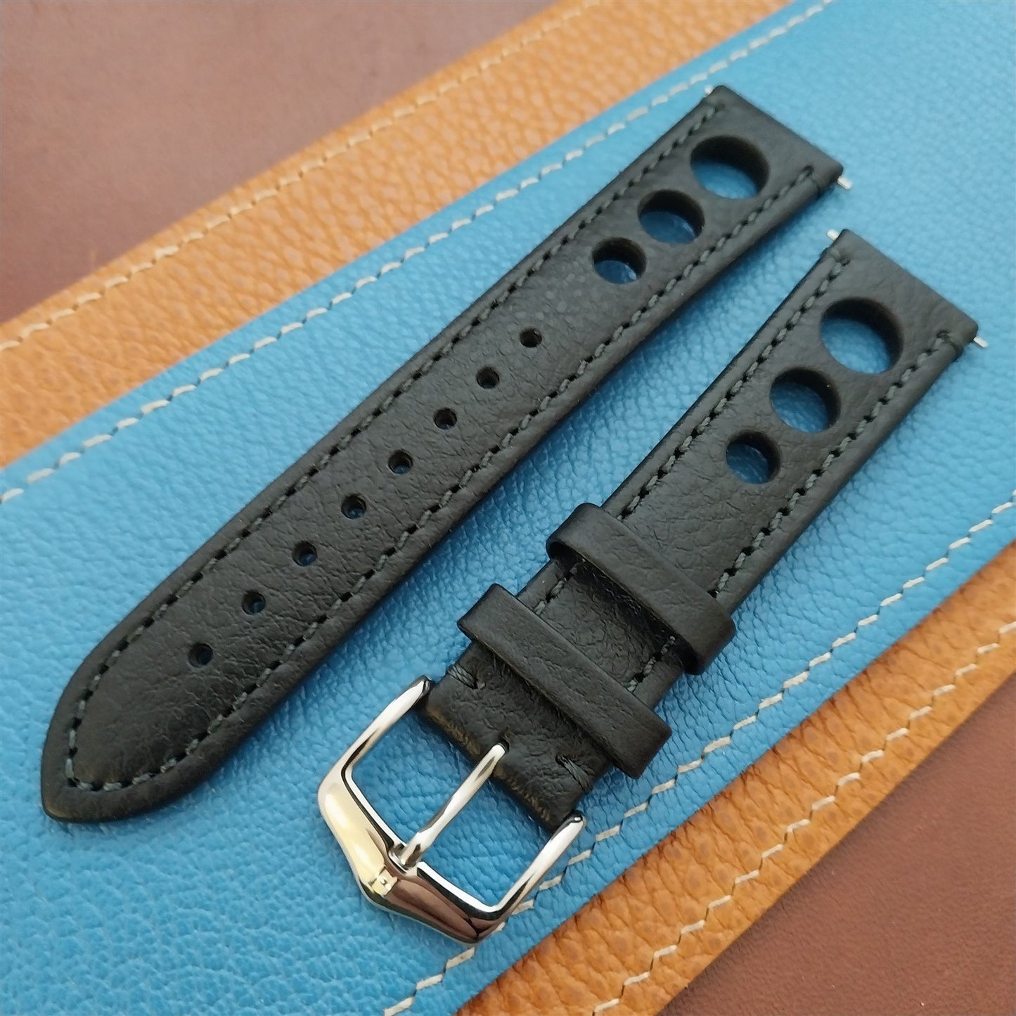 20mm Hirsch Rally Black Buffalo Leather Unused 20/18 Watch Band