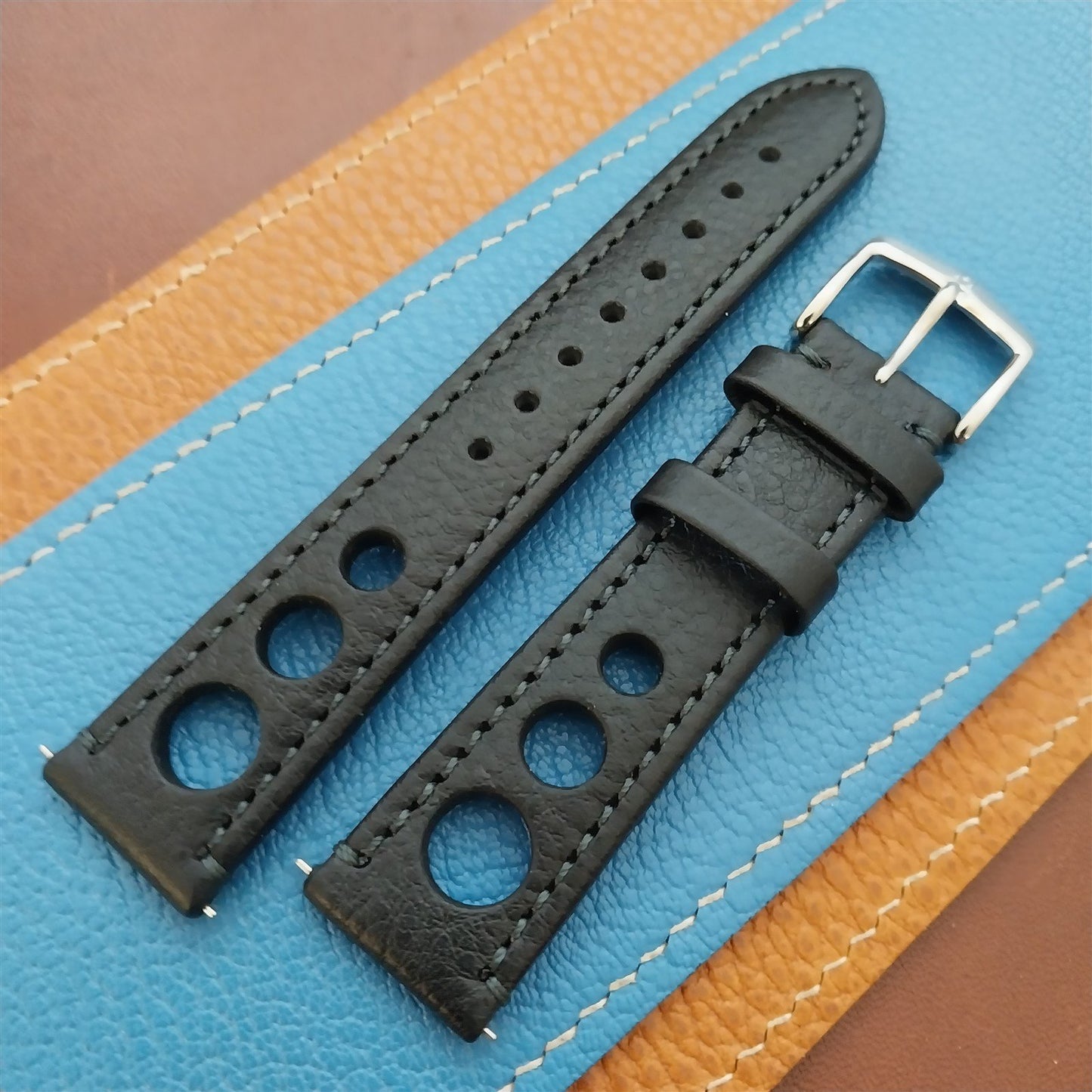 20mm Hirsch Rally Black Buffalo Leather Unused 20/18 Watch Band