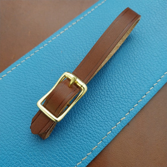 3/8" Brown English Bridle Leather Watch Fob Strap & Polished Brass Finish Buckle