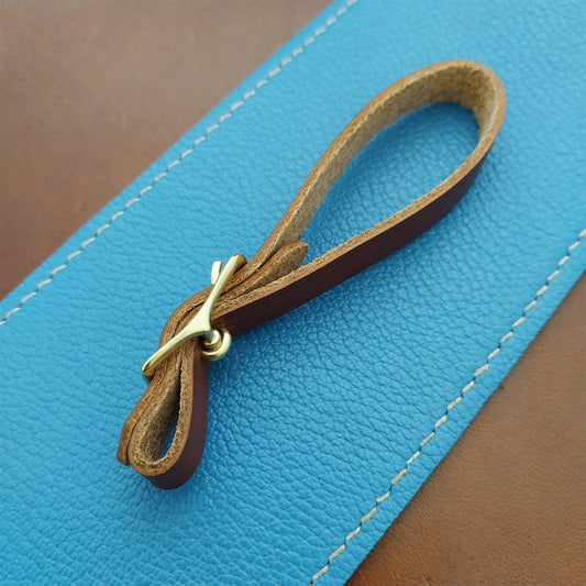 3/8" Brown English Bridle Leather Watch Fob Strap & Polished Brass Finish Buckle