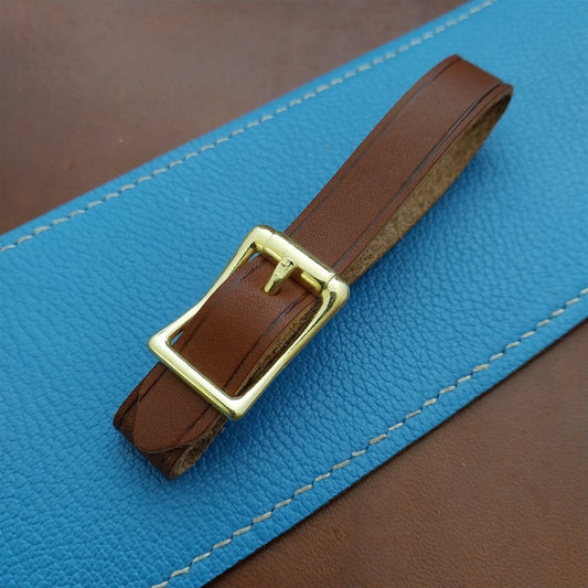1/2" Brown English Bridle Leather Watch Fob Strap & Polished Brass Finish Buckle
