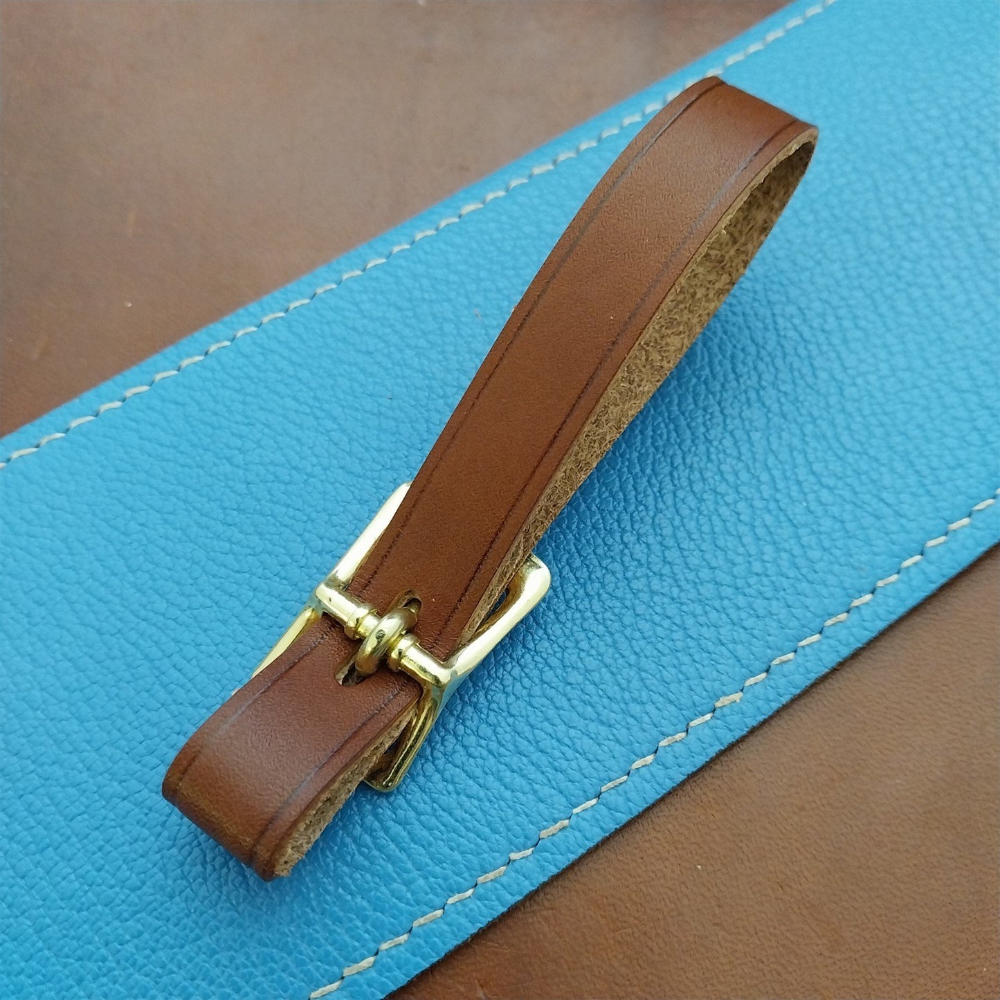 1/2" Brown English Bridle Leather Watch Fob Strap & Polished Brass Finish Buckle