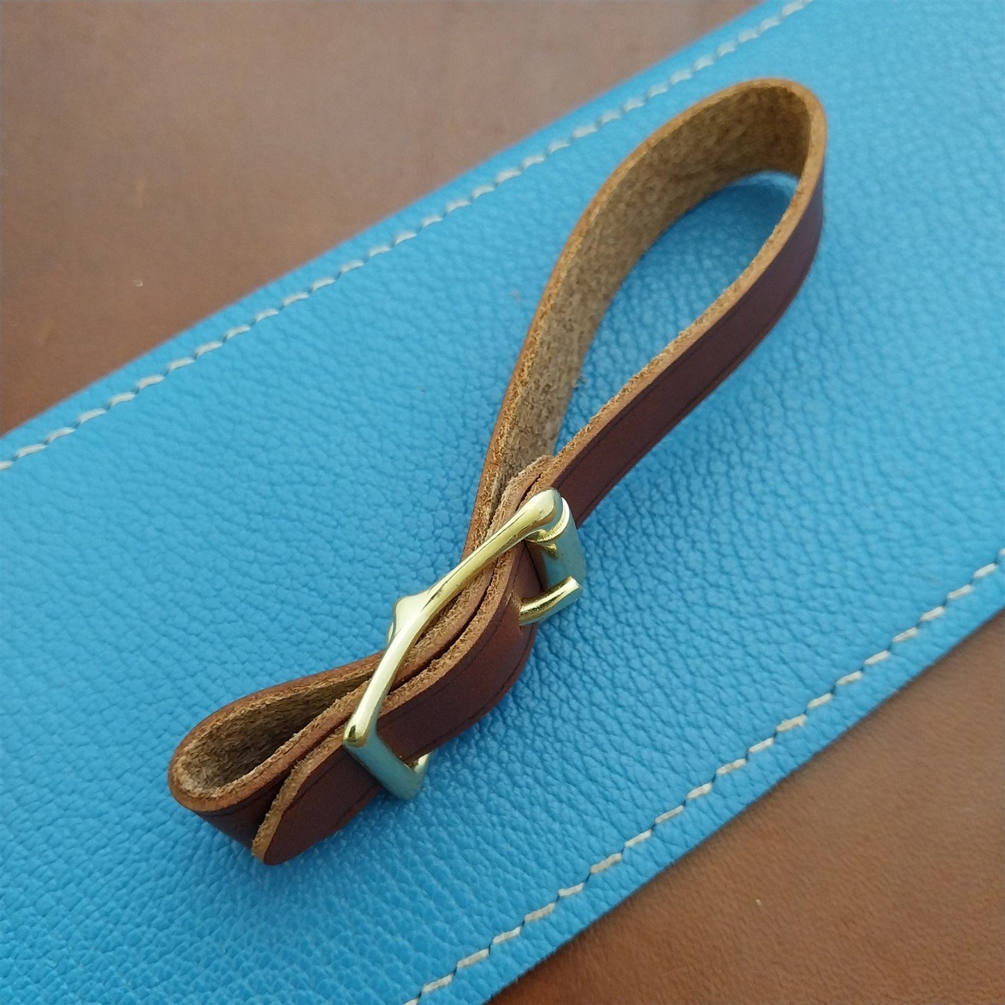 1/2" Brown English Bridle Leather Watch Fob Strap & Polished Brass Finish Buckle