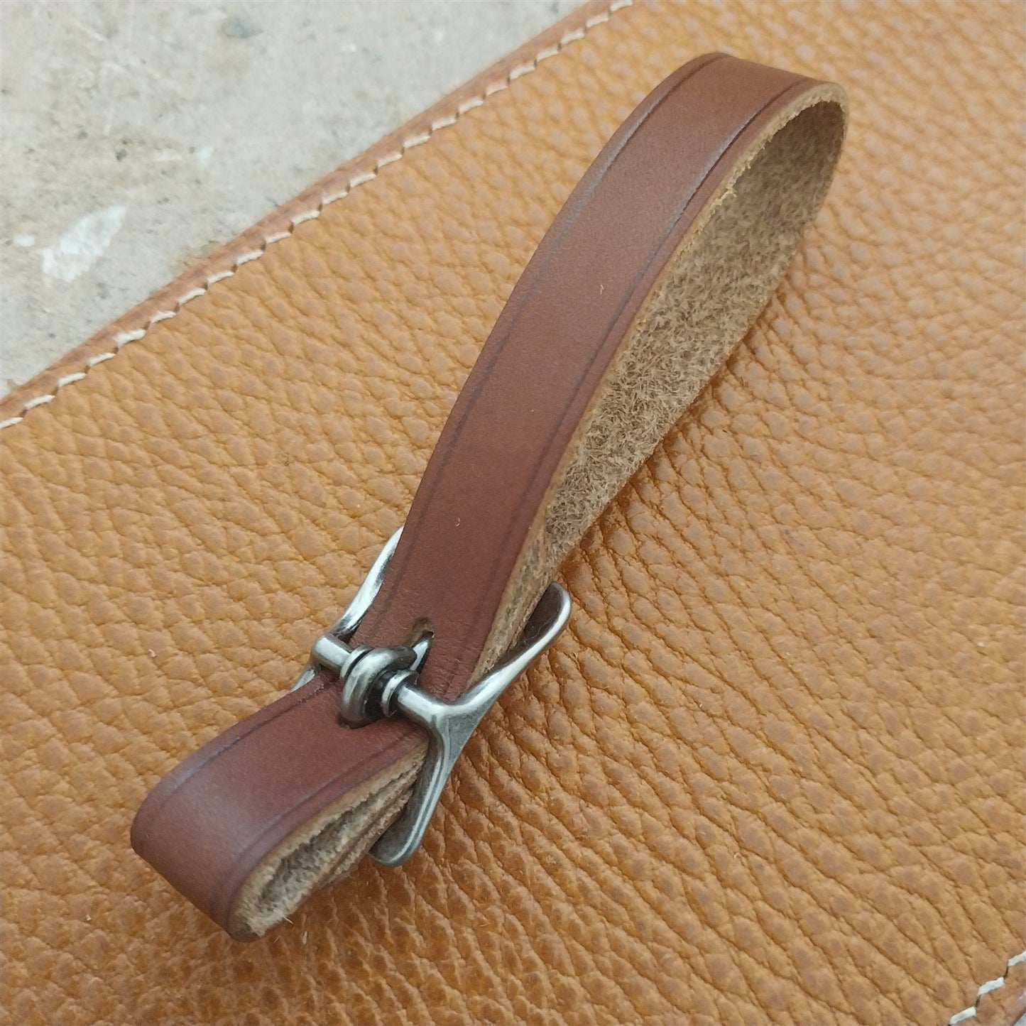 1/2" Brown English Bridle Leather Watch Fob Strap & Antique Nickel Finish Buckle