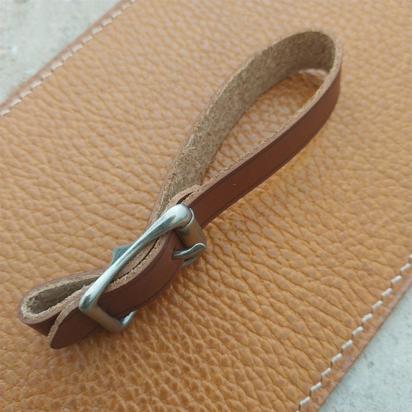 1/2" Brown English Bridle Leather Watch Fob Strap & Antique Nickel Finish Buckle