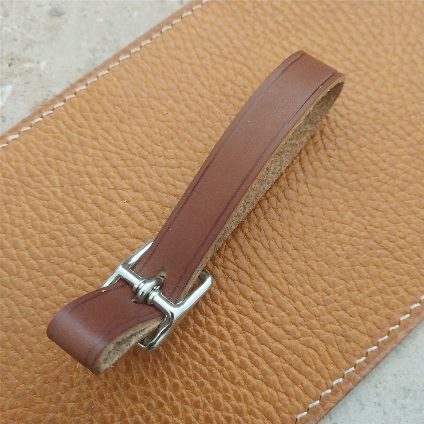 1/2" Brown English Bridle Leather Watch Fob Strap & Polished Nickel Finish Buckle