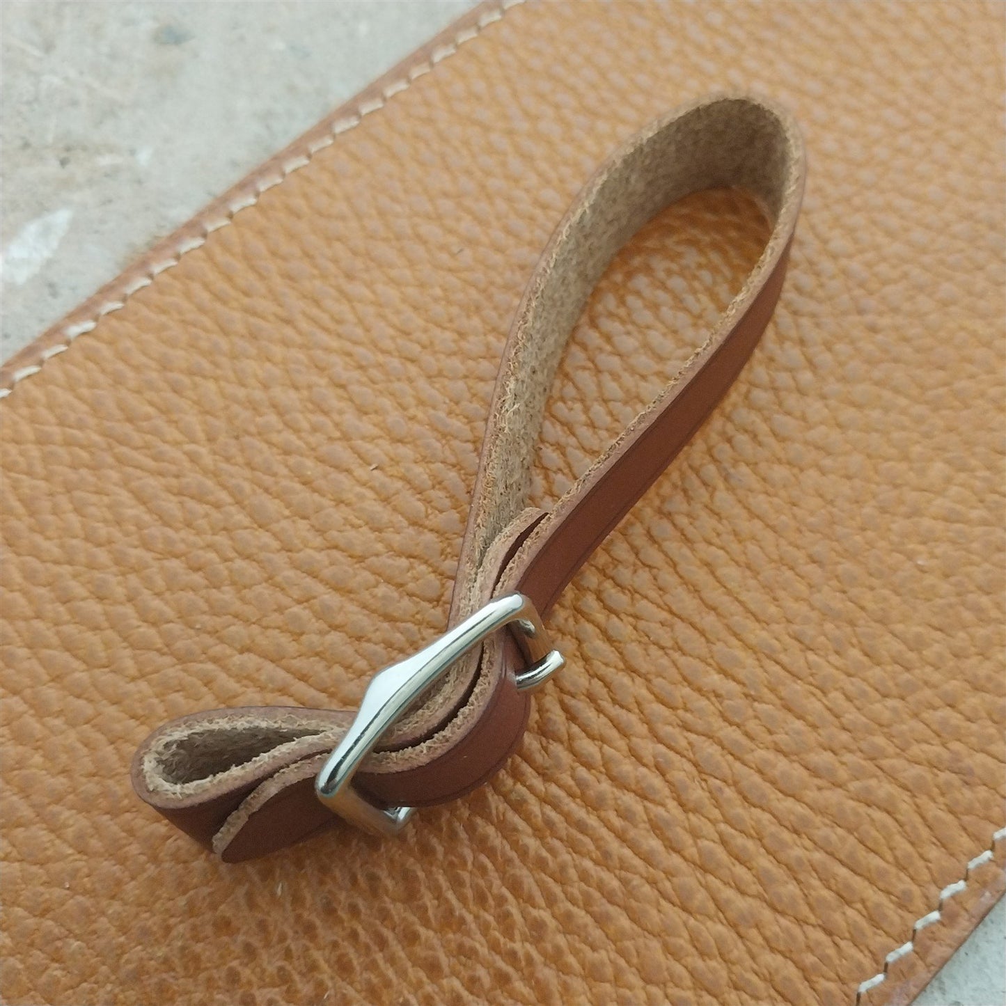 1/2" Brown English Bridle Leather Watch Fob Strap & Polished Nickel Finish Buckle