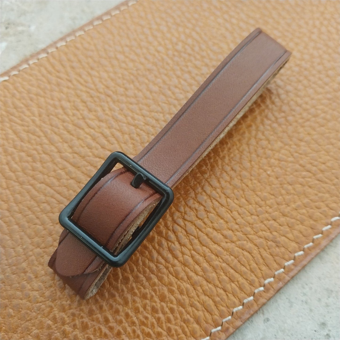 1/2" Brown English Bridle Leather Watch Fob Strap & Black Finish Buckle