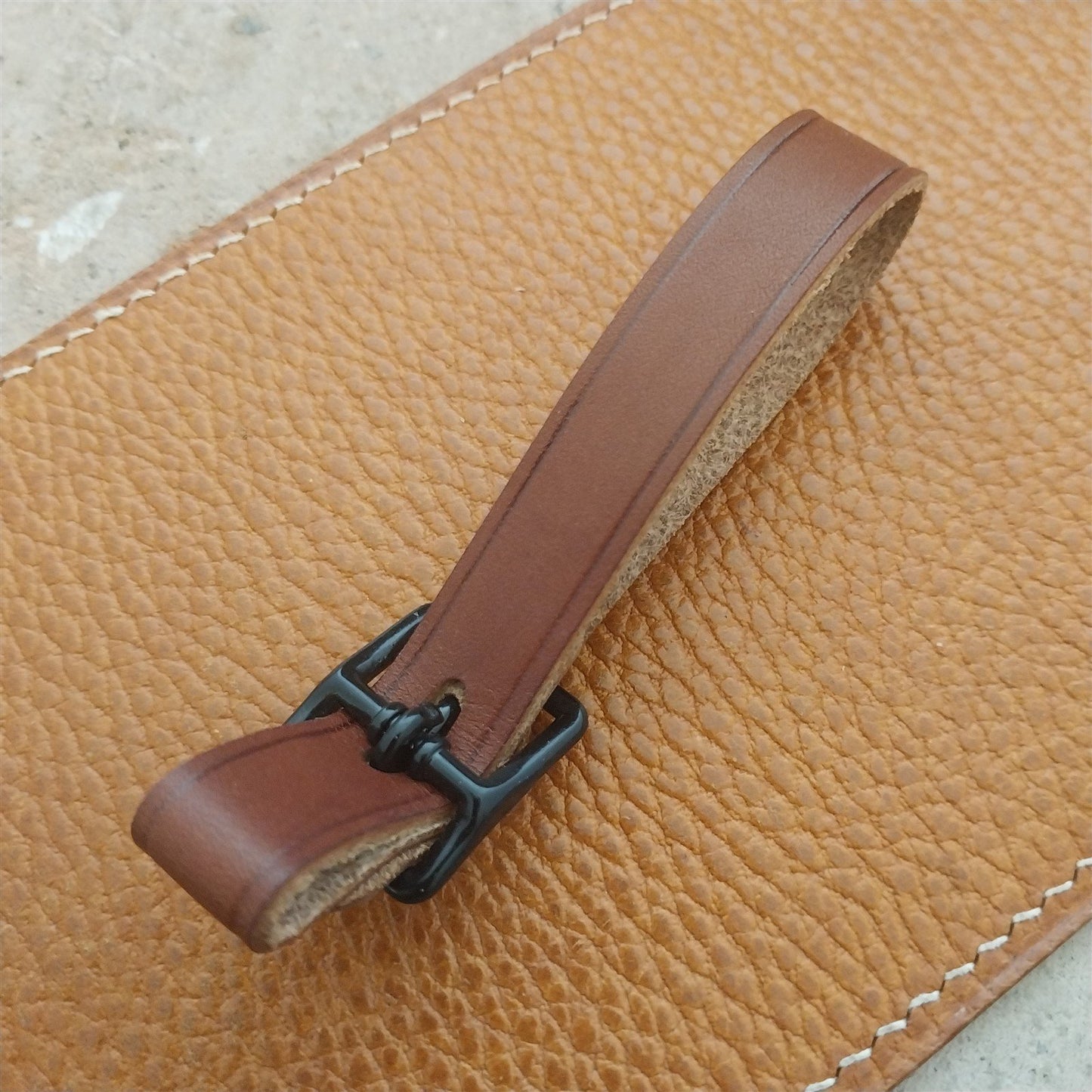 1/2" Brown English Bridle Leather Watch Fob Strap & Black Finish Buckle