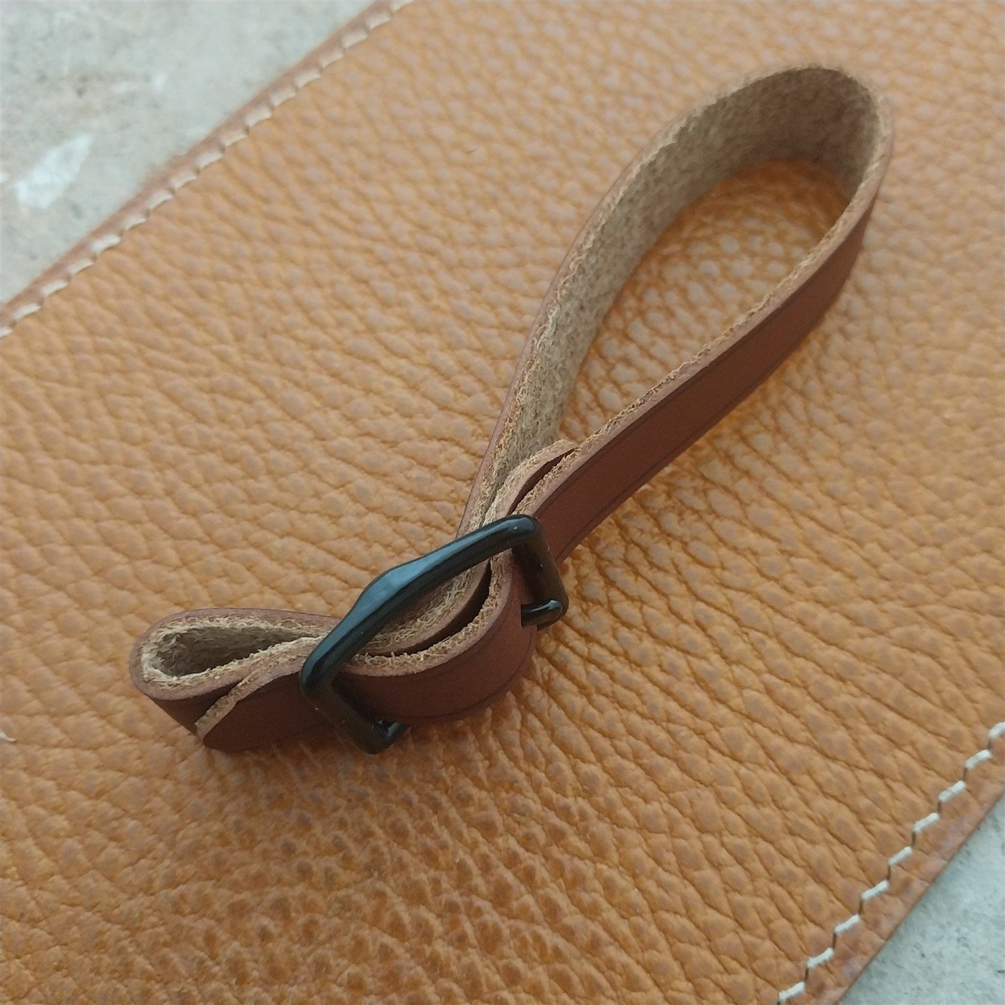 1/2" Brown English Bridle Leather Watch Fob Strap & Black Finish Buckle