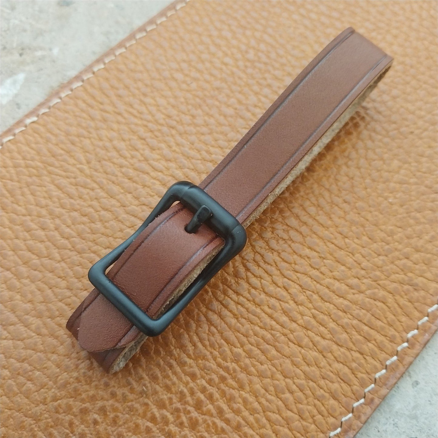 1/2" Brown English Bridle Leather Watch Fob Strap & Black Finish Buckle