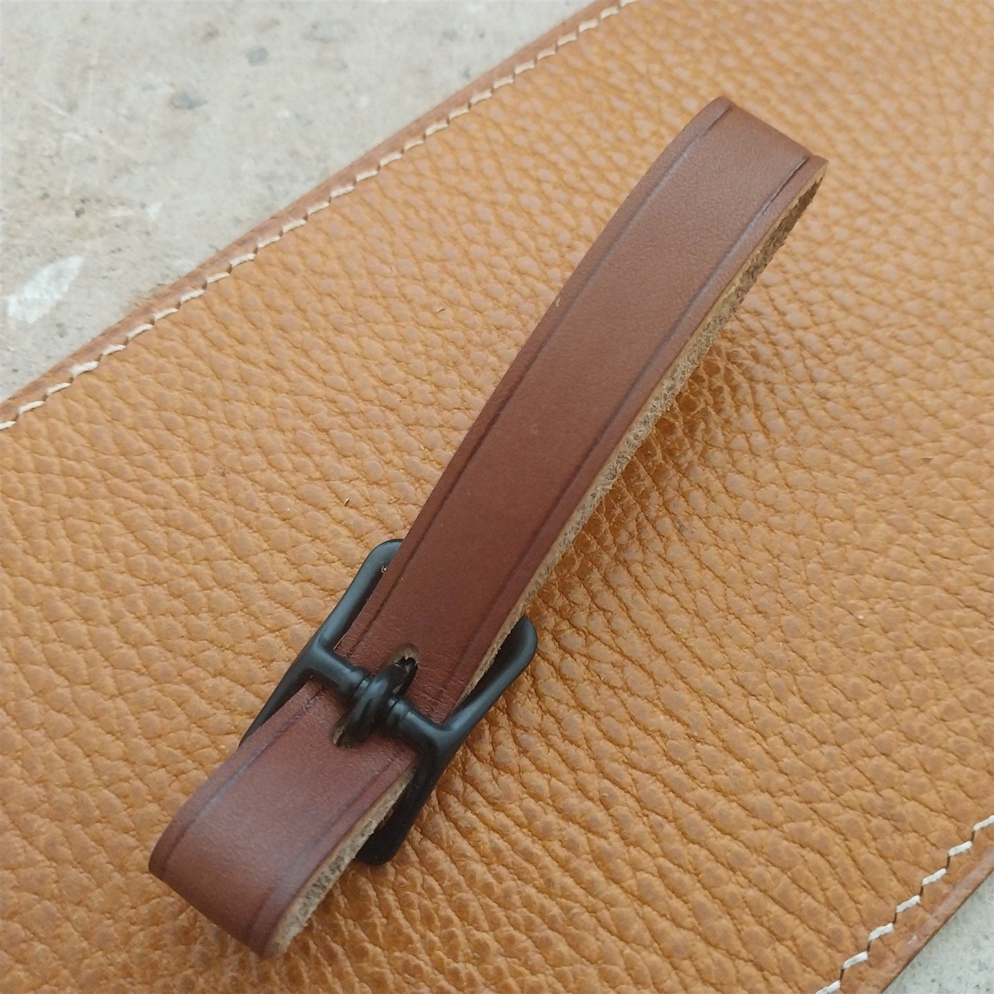 1/2" Brown English Bridle Leather Watch Fob Strap & Black Finish Buckle