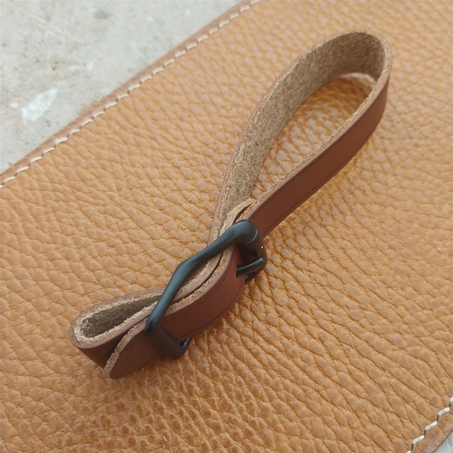 1/2" Brown English Bridle Leather Watch Fob Strap & Black Finish Buckle