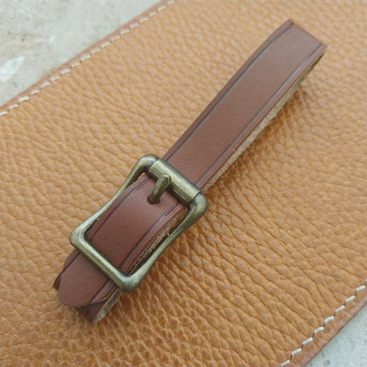 1/2" Brown English Bridle Leather Watch Fob Strap & Antique Brass Finish Buckle