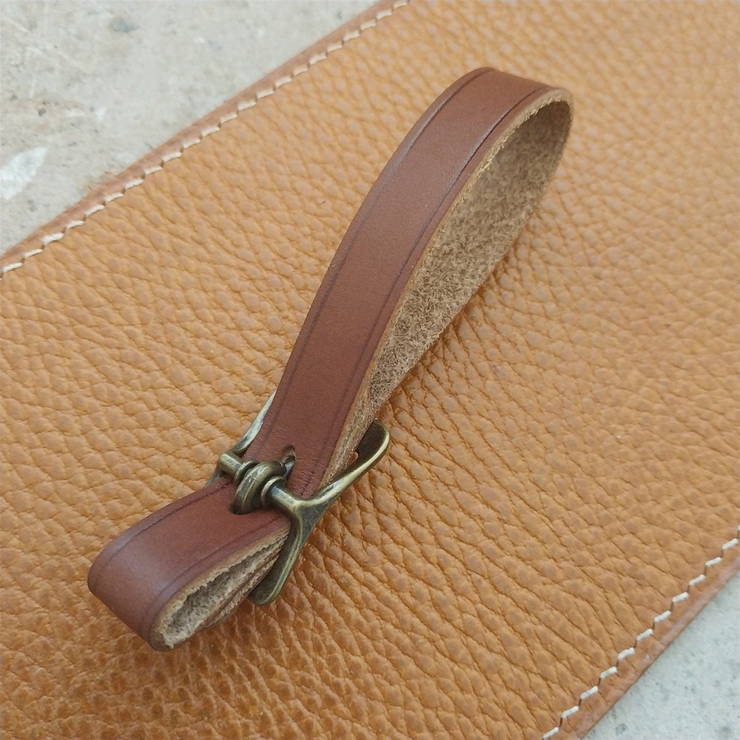 1/2" Brown English Bridle Leather Watch Fob Strap & Antique Brass Finish Buckle
