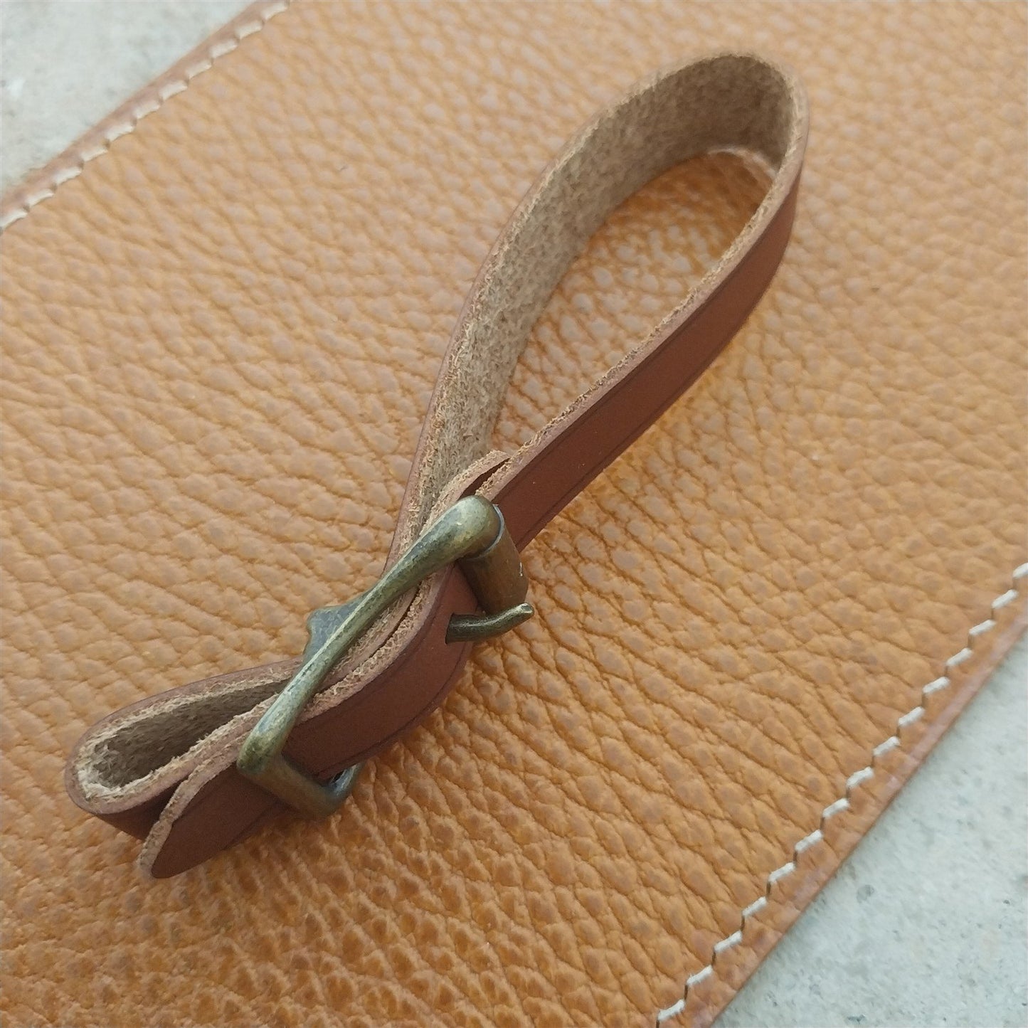 1/2" Brown English Bridle Leather Watch Fob Strap & Antique Brass Finish Buckle