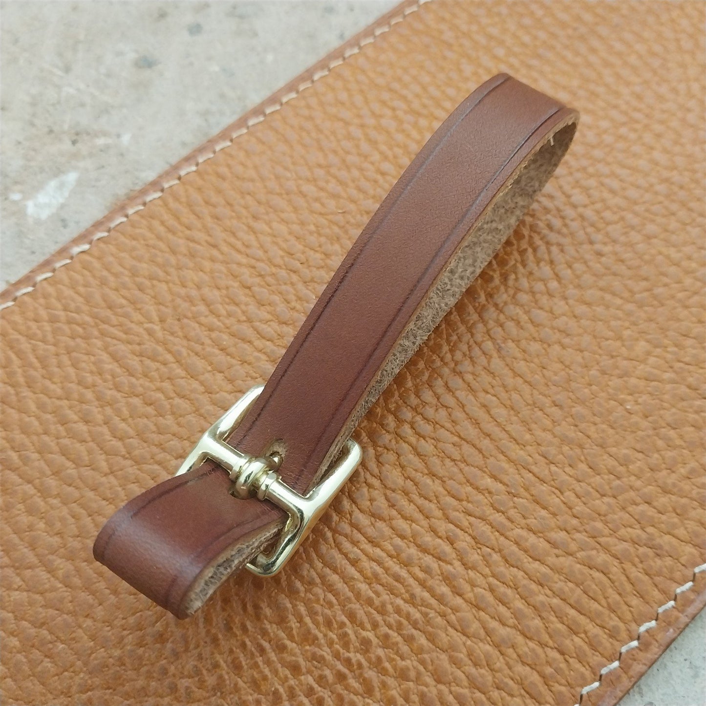 1/2" Brown English Bridle Leather Watch Fob Strap & Polished Brass Finish Buckle