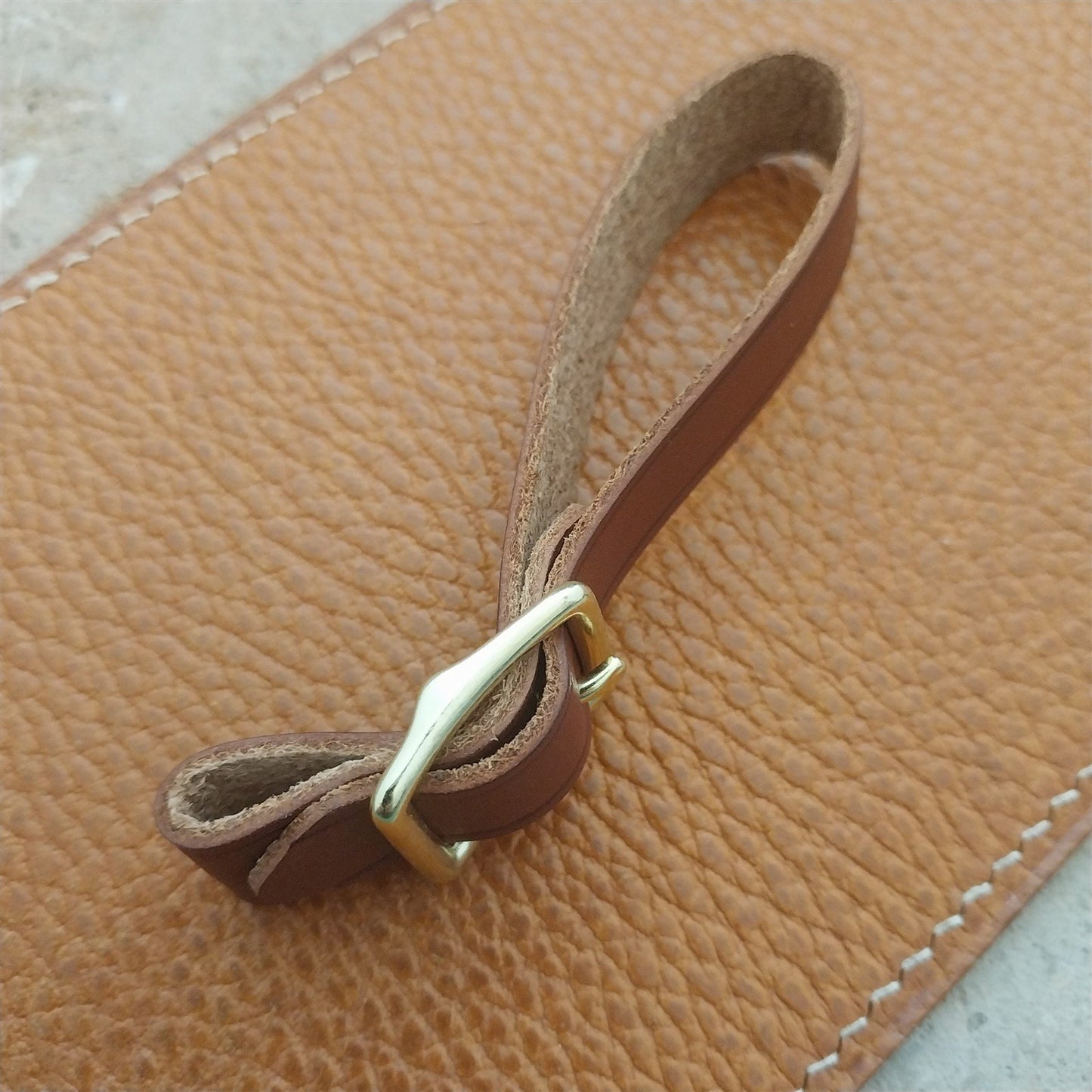 1/2" Brown English Bridle Leather Watch Fob Strap & Polished Brass Finish Buckle