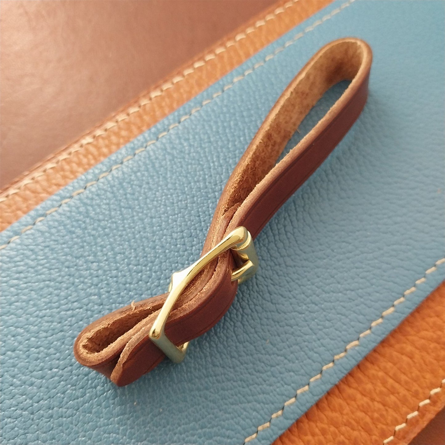 1/2" Brown Harness Leather Watch Fob Strap & Polished Brass Finish Buckle