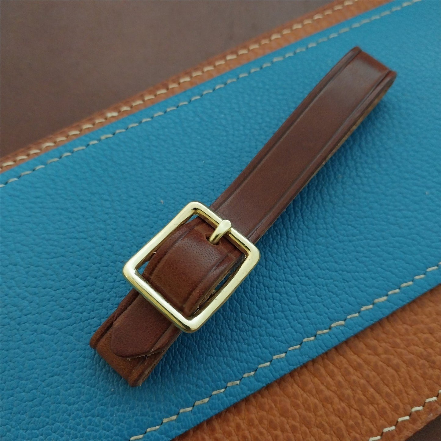 1/2" Brown Harness Leather Watch Fob Strap & Polished Brass Finish Buckle