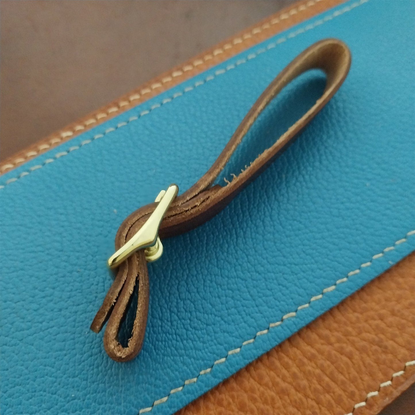 1/2" Brown Harness Leather Watch Fob Strap & Polished Brass Finish Buckle