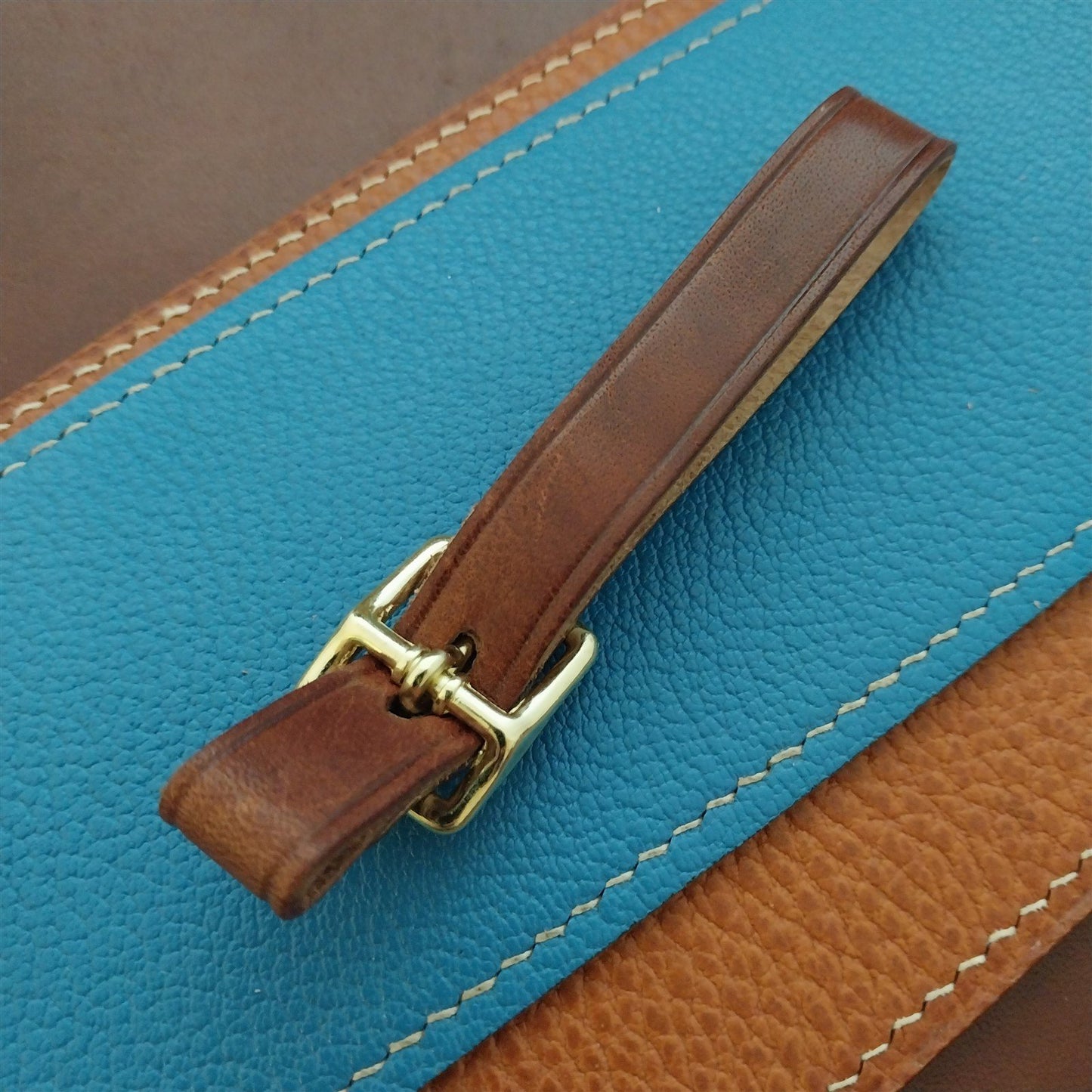 1/2" Brown Harness Leather Watch Fob Strap & Polished Brass Finish Buckle