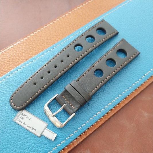 20mm Rios Rally Racing Mocha Brown Leather Tapered 20/18 Watch Band