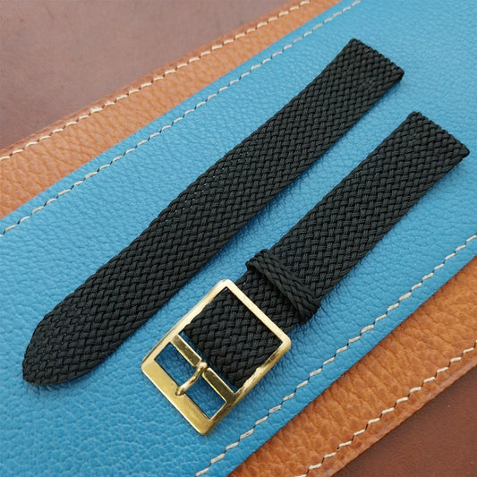 16mm Braided Black Perlon Swiss 2-Piece Unused 1960s Vintage Field Watch Strap