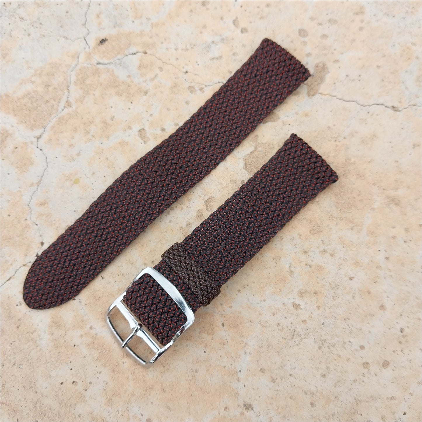 Vintage 18mm Perlon 2pc Black & Red Melange 1960s Classic Watch Strap