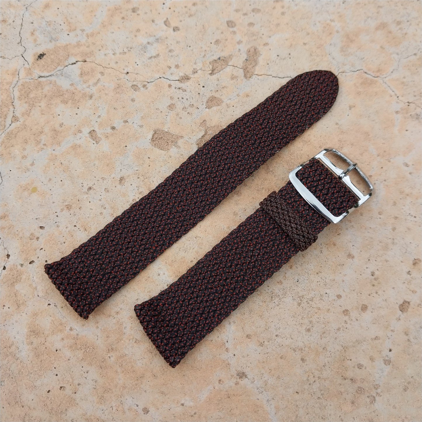 Vintage 18mm Perlon 2pc Black & Red Melange 1960s Classic Watch Strap
