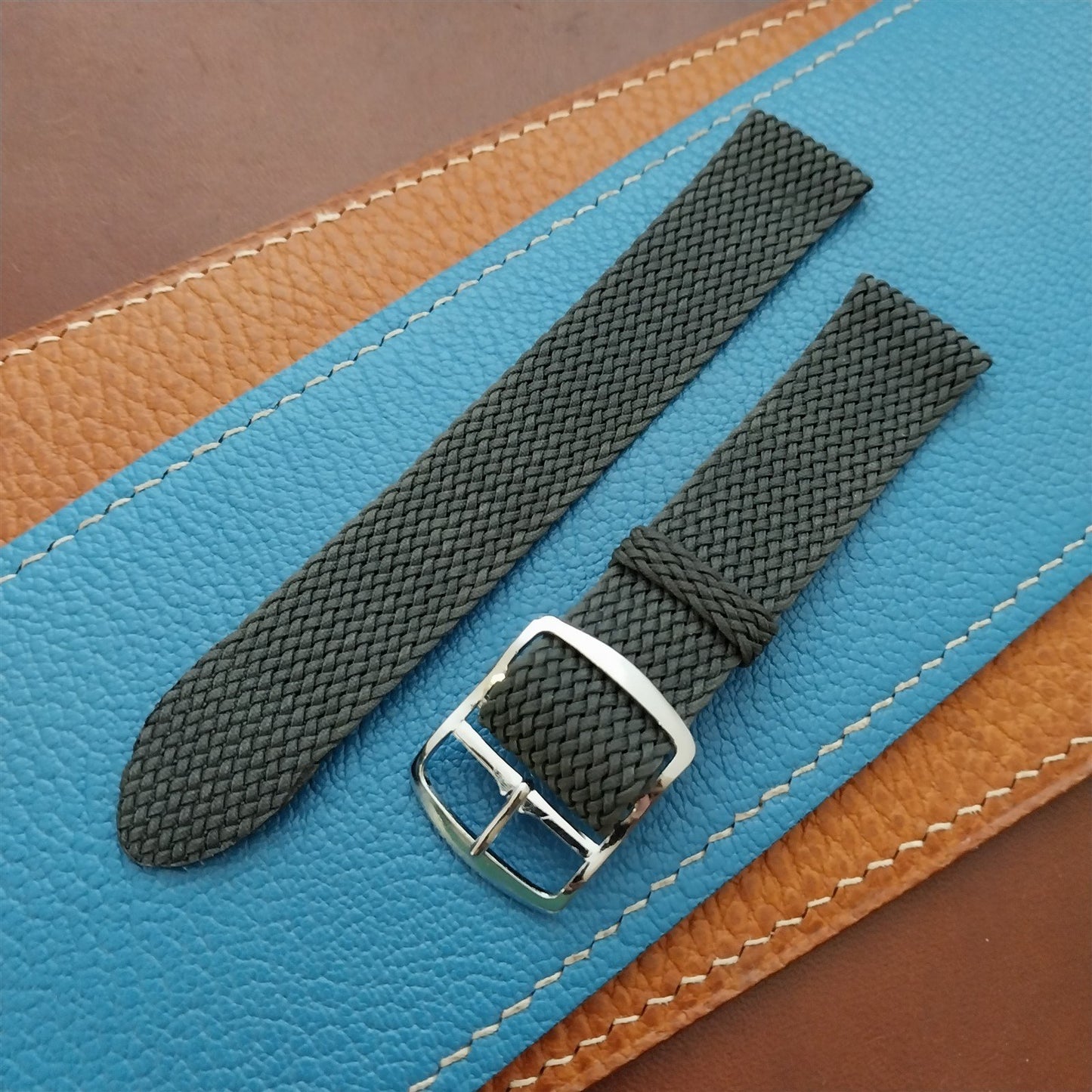 18mm Perlon Mesh 2-piece Gray 1960s nos Unused Vintage Field Watch Strap