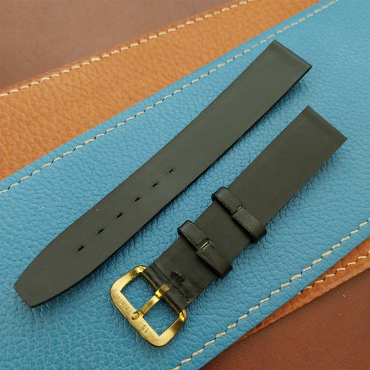1960s 16mm Black Leather Classic Tapered 2-Keeper Unused Vintage Watch Strap