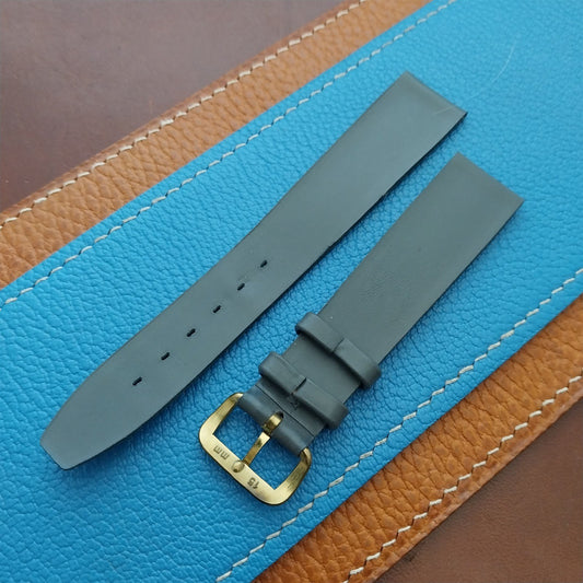 1960s 17.6mm Gray Leather Classic Tapered 2-Keeper Unused Vintage Watch Strap