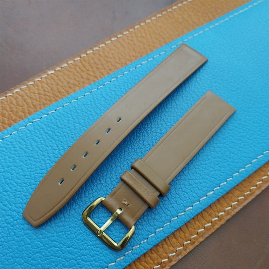 1960s 16mm Tan Leather Classic Tapered 2-Keeper Unused Vintage Watch Strap