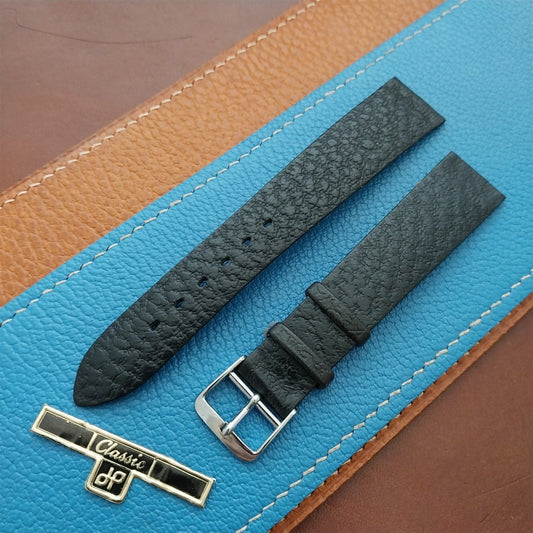 1960s 18.5mm Black Leather Classic Tapered 2-Keeper Unused Vintage Watch Strap