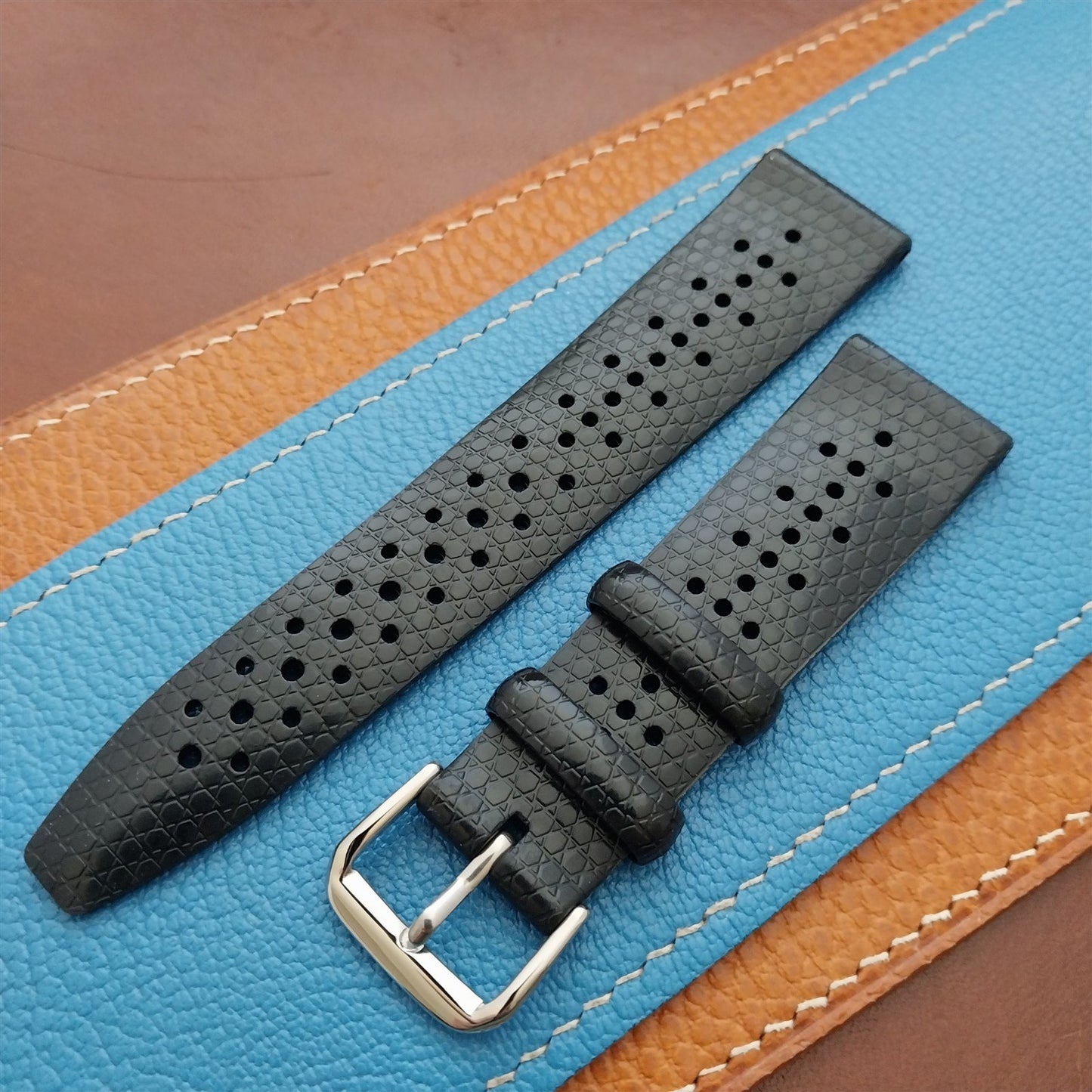22mm Rubber Black Tropical Vintage 1960s 1970s Style Diver Watch Strap