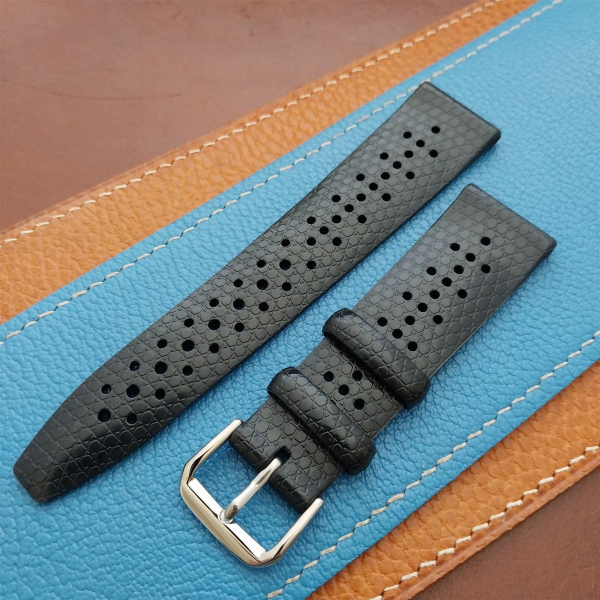 22mm Rubber Black Tropical Vintage 1960s 1970s Style Diver Watch Strap