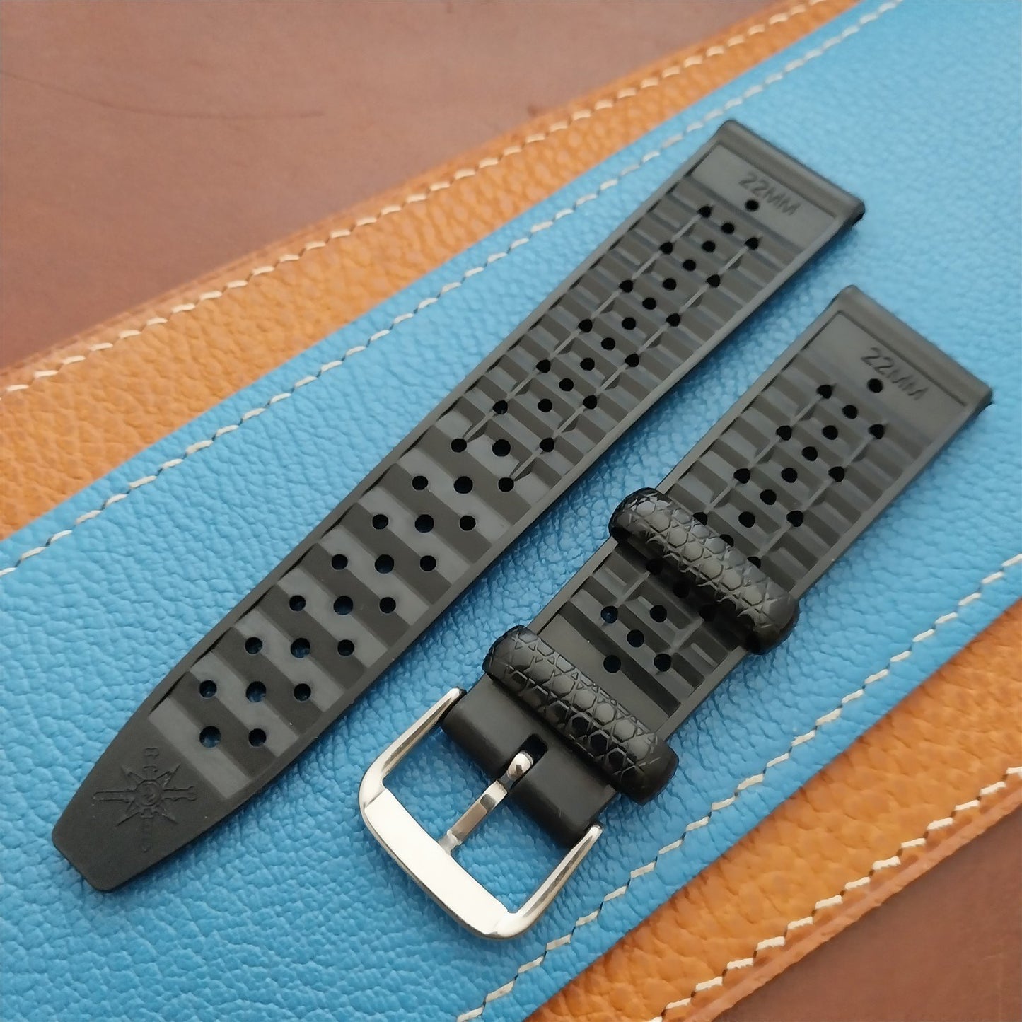 22mm Rubber Black Tropical Vintage 1960s 1970s Style Diver Watch Strap