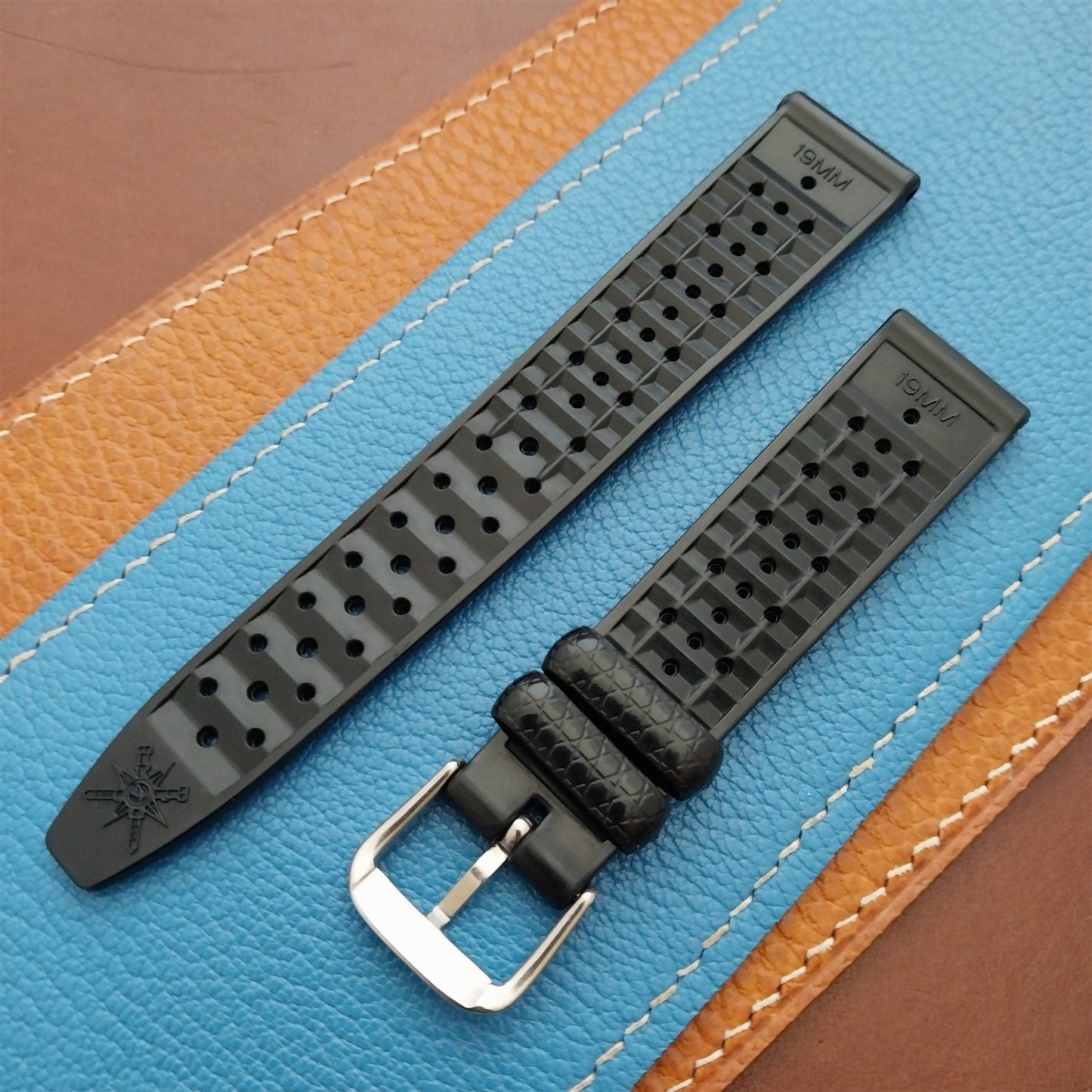 19mm Rubber Black Tropical Vintage 1960s 1970s Style Diver Watch Strap