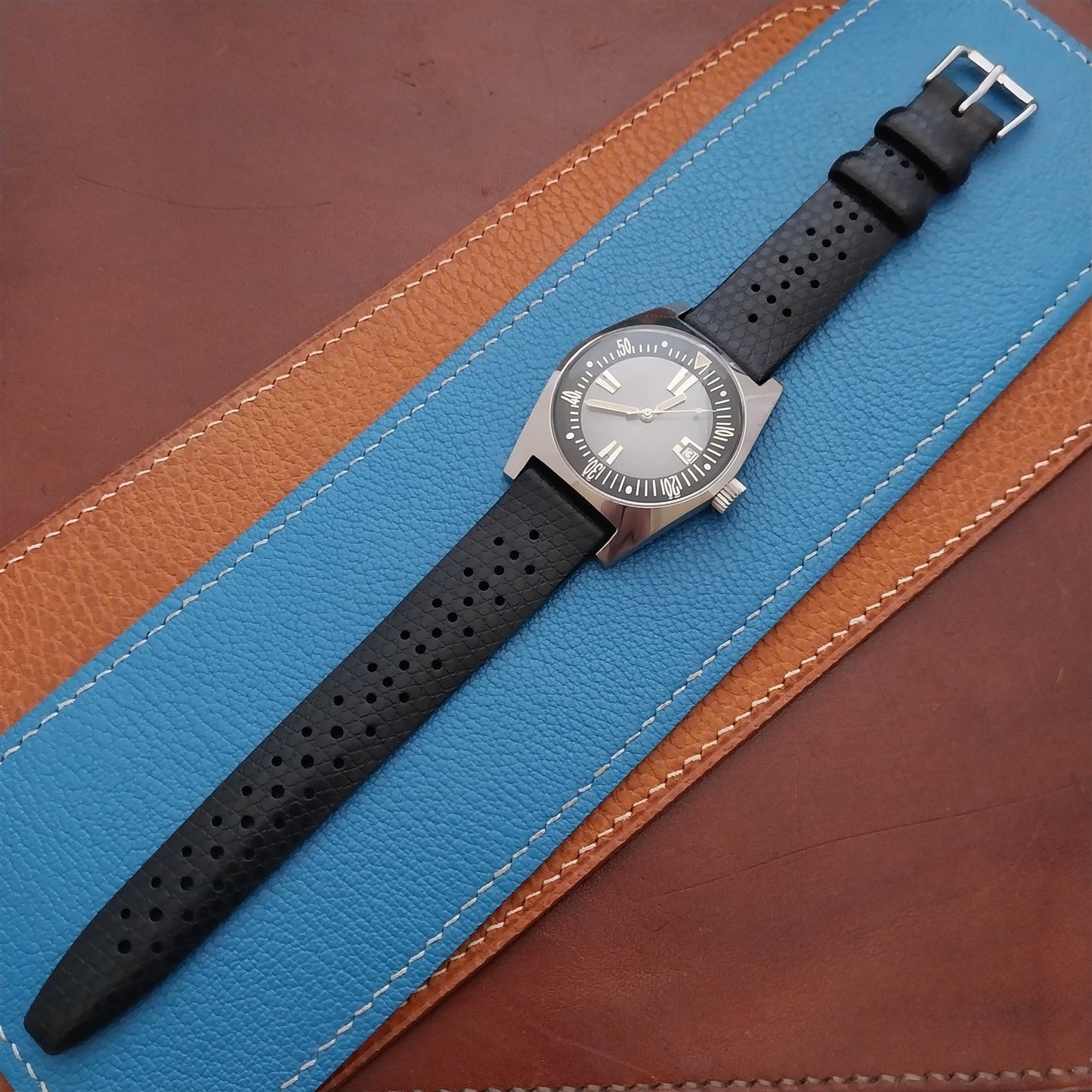 19mm Rubber Black Tropical Vintage 1960s 1970s Style Diver Watch Strap