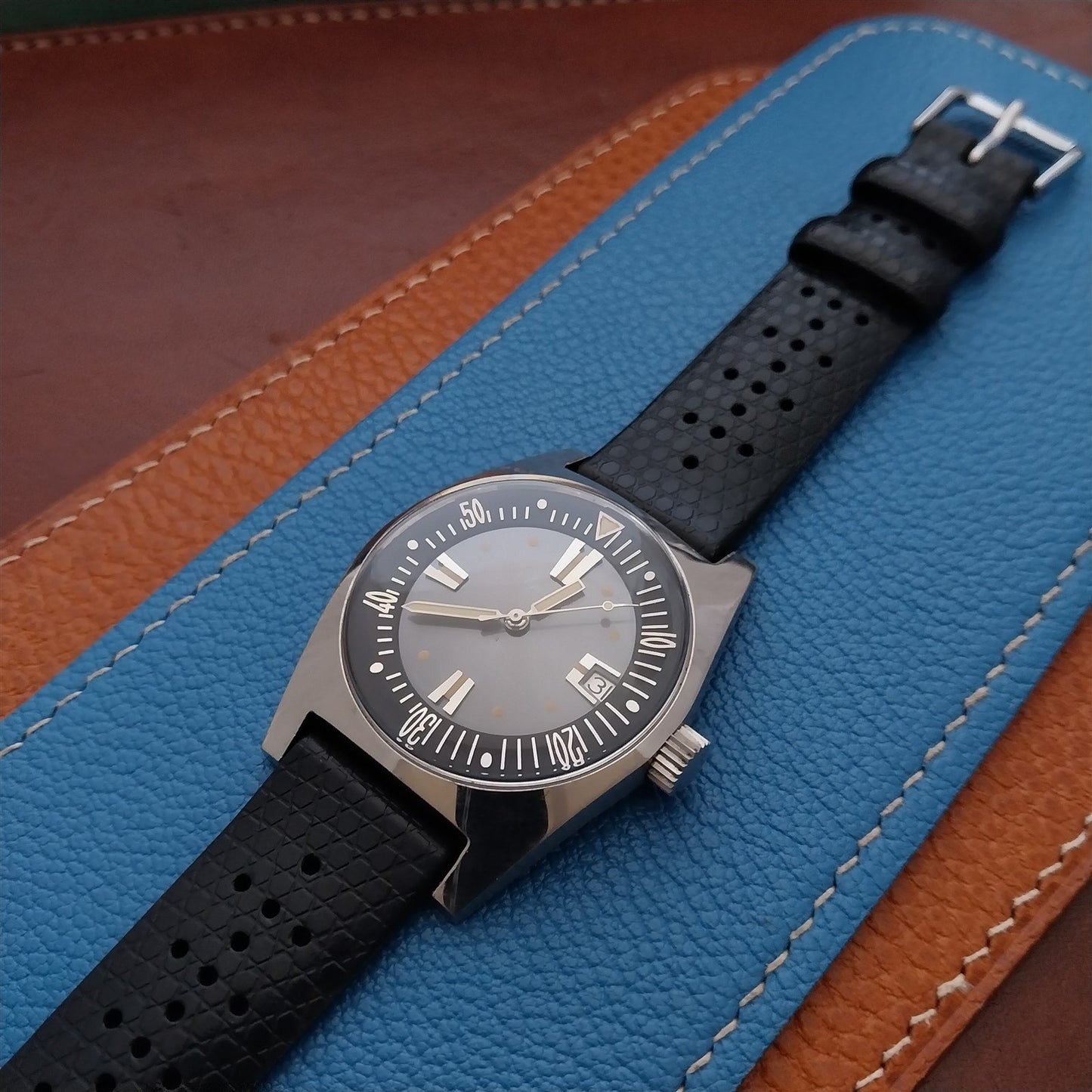 19mm Rubber Black Tropical Vintage 1960s 1970s Style Diver Watch Strap