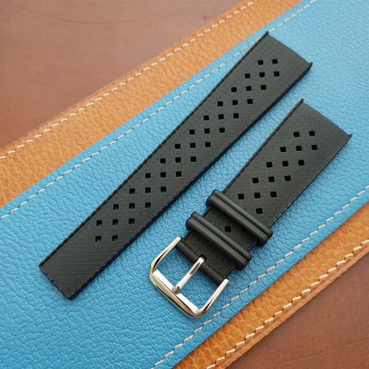 22mm FKM Rubber Black Tropical Vintage Style Diver Watch Strap