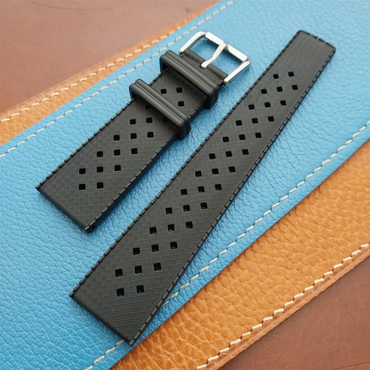 22mm FKM Rubber Black Tropical Vintage Style Diver Watch Strap